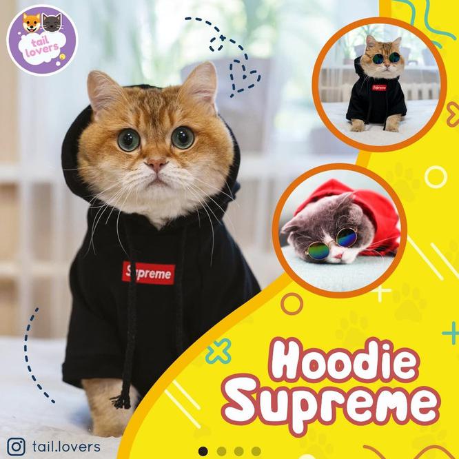Hot Item Baju Jaket Anjing Kucing Hewan Lucu Supreme Kaos Dog Cat Shirt Hoodie - Merah, S