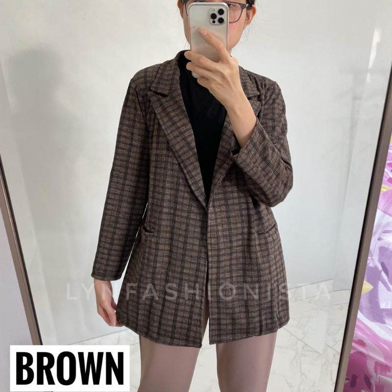 LYNFASHIONISTA-BLAZER WANITA PREMIUM/BLAZER KOREA KOTAK TARTAN/CARDIGAN OFFICE CASUAL/SONYA