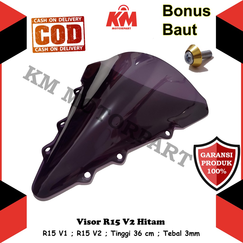 Visor Windshield Yamaha R15 V1 R15 V2 Lama Jenong Tinggi 36 cm Tebal 3 mm Hitam dan Bening Variasi