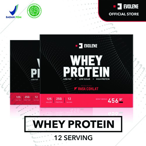 | Whey Protein | Coklat | 456gr/12 Sachet | + Shaker | Biru | - Suplemen fitness pembentuk Otot - Defisit kalori - Susu Protein - Suplemen Fitness - Minuman Protein - Suplemen Workout Evolene Evoline Evolen