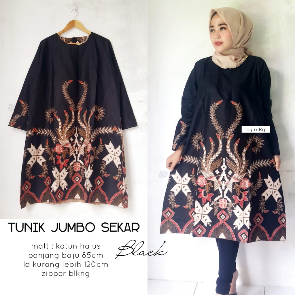 BATIK TUNIK SOLO,TUNIK JUMBO SEKAR BLACK,BUSANA WANITA MUSLIMAH