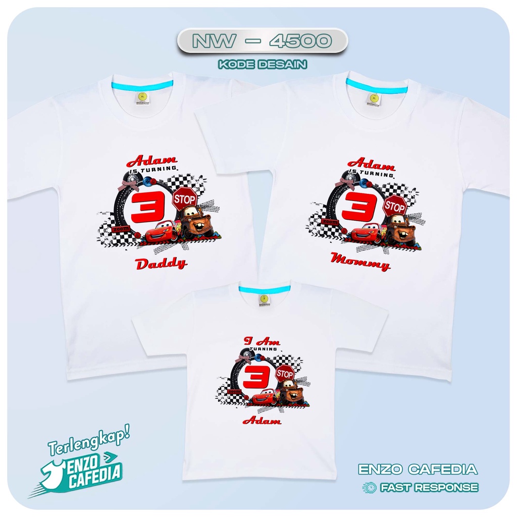 Baju Couple Keluarga | Kaos Family Ulang Tahun | Kaos Motif Cars NW 4500 | Gratis Custom Nama | Kaos