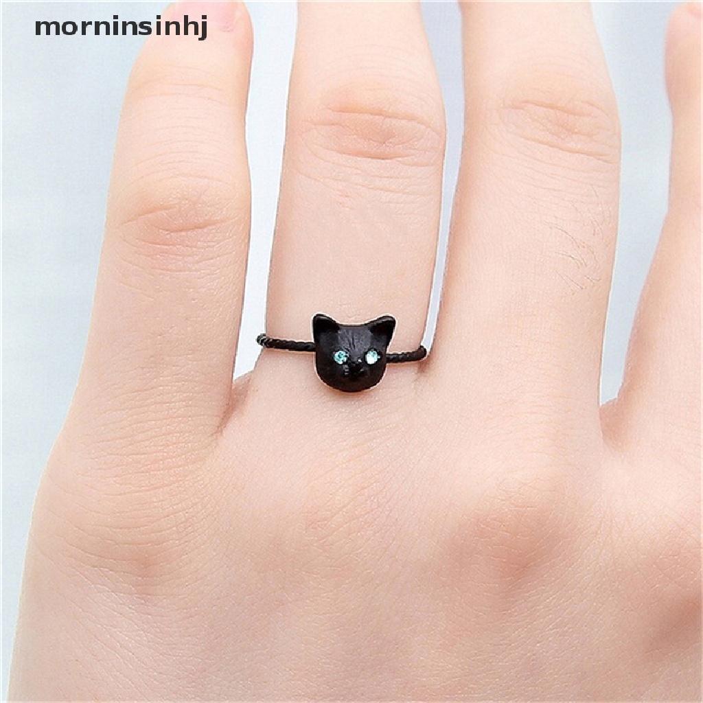 Mornin 1 Pc Cincin Mini Model Kucing Warna Hitamemassilver Untuk Wanita