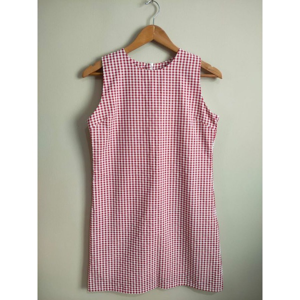 Dress Simple Kotak-Kotak Korea - Dress/Terusan/Gaun/Baju Wanita