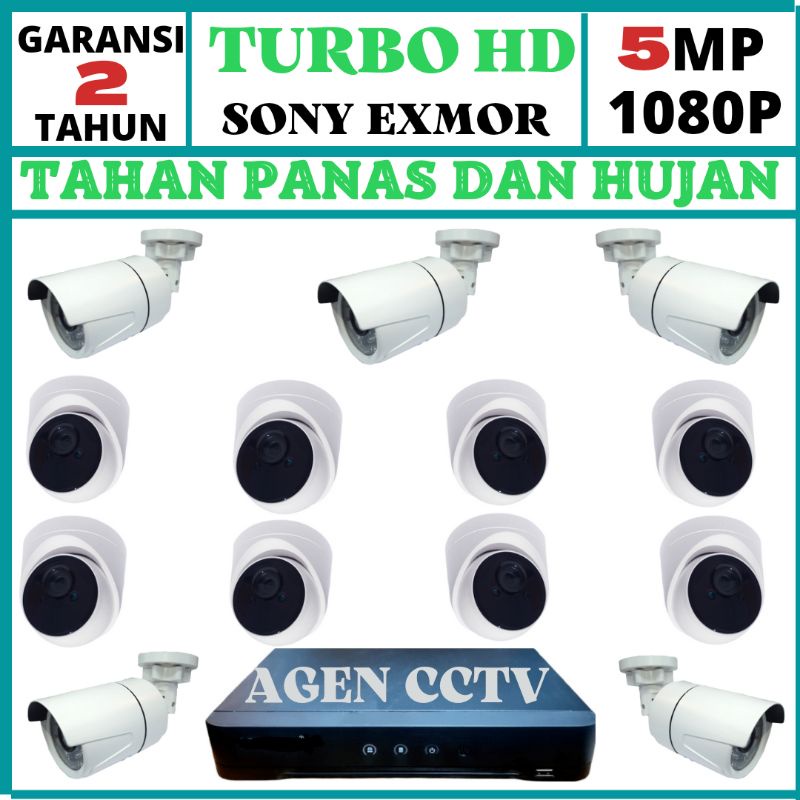 PAKET CCTV 16 CHANNEL 13 KAMERA 5MP 1080P TURBO HD IR SONY  EXMOR KOMPLIT