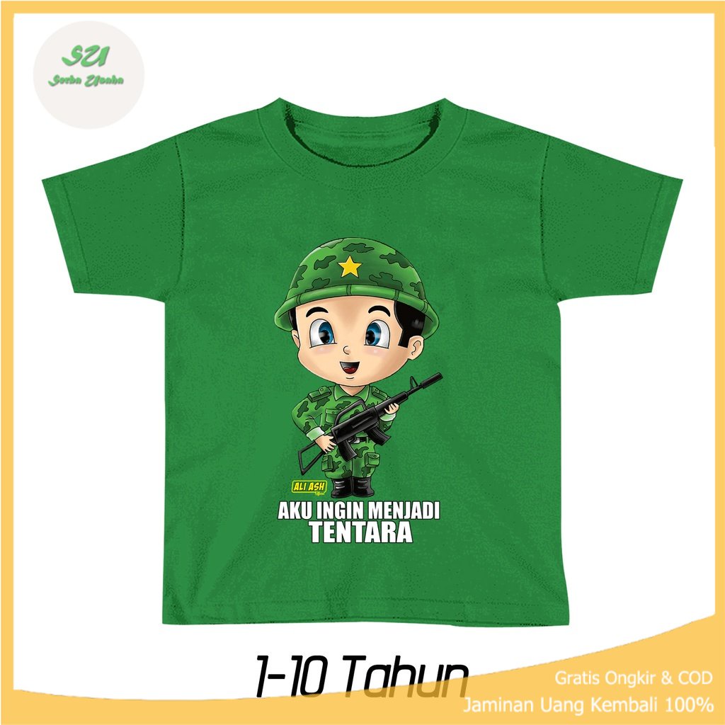 Kaos Anak Baju Anak  Aku ingin menjadi Tentara Indonesia TNI prajurit Katun Combed 30s 1-10 Tahun La