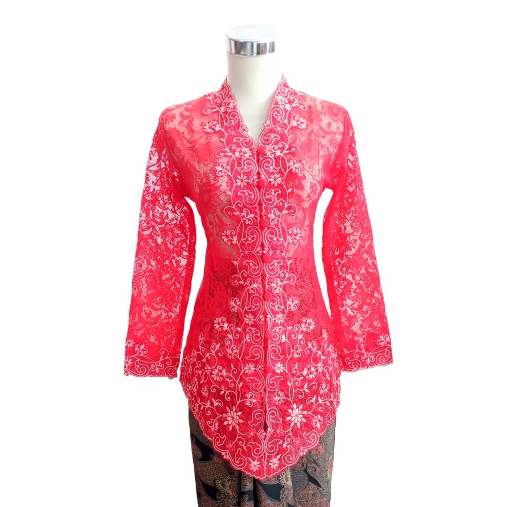 Kebaya Modern Brokat Merah Panjang 811