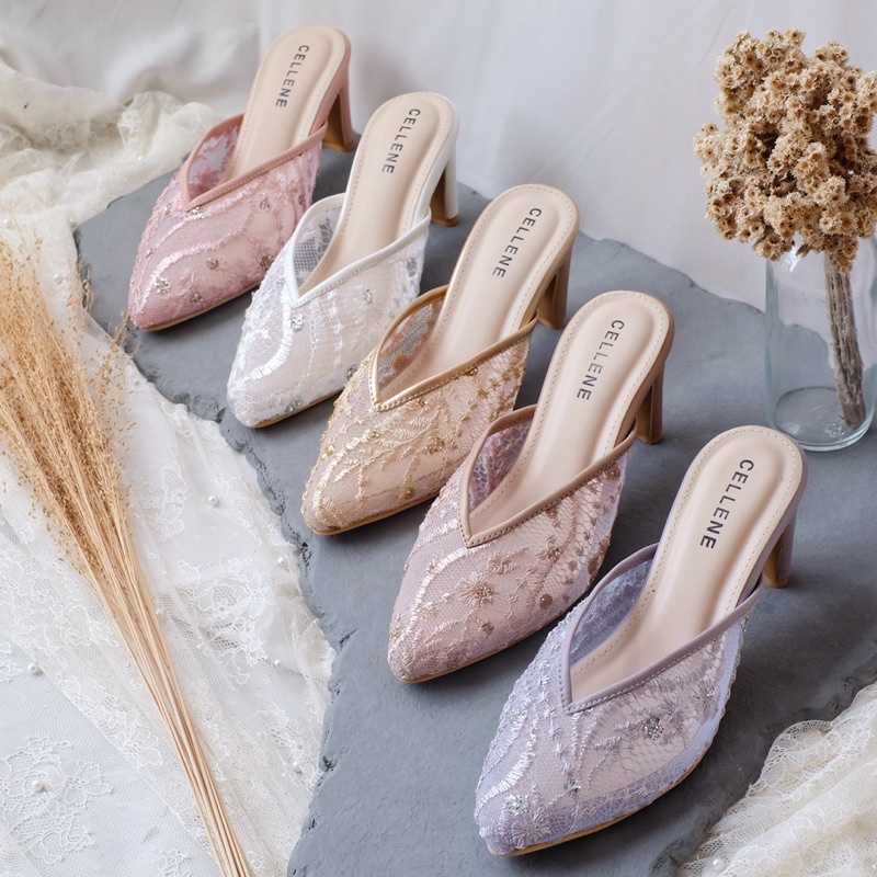 CELLENE Velo Lace Heels / brukat heels wanita 7cm wedding shoes
