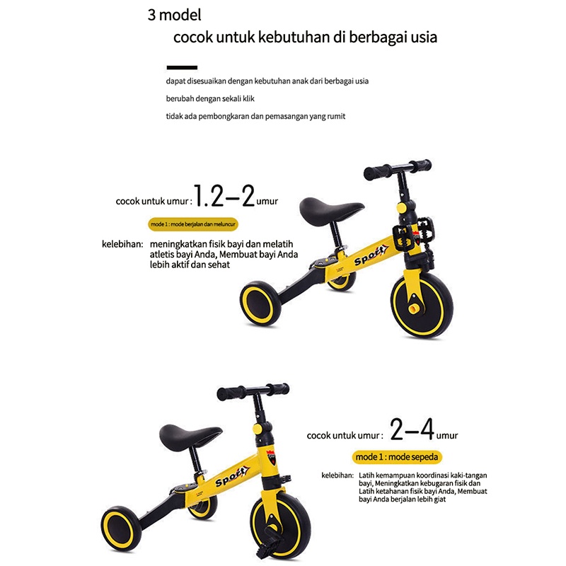 sepeda balance bike anak 3 in 1/ Sepeda Anak 3 Roda / Mainan Anak Balance Tricycle sepeda anak