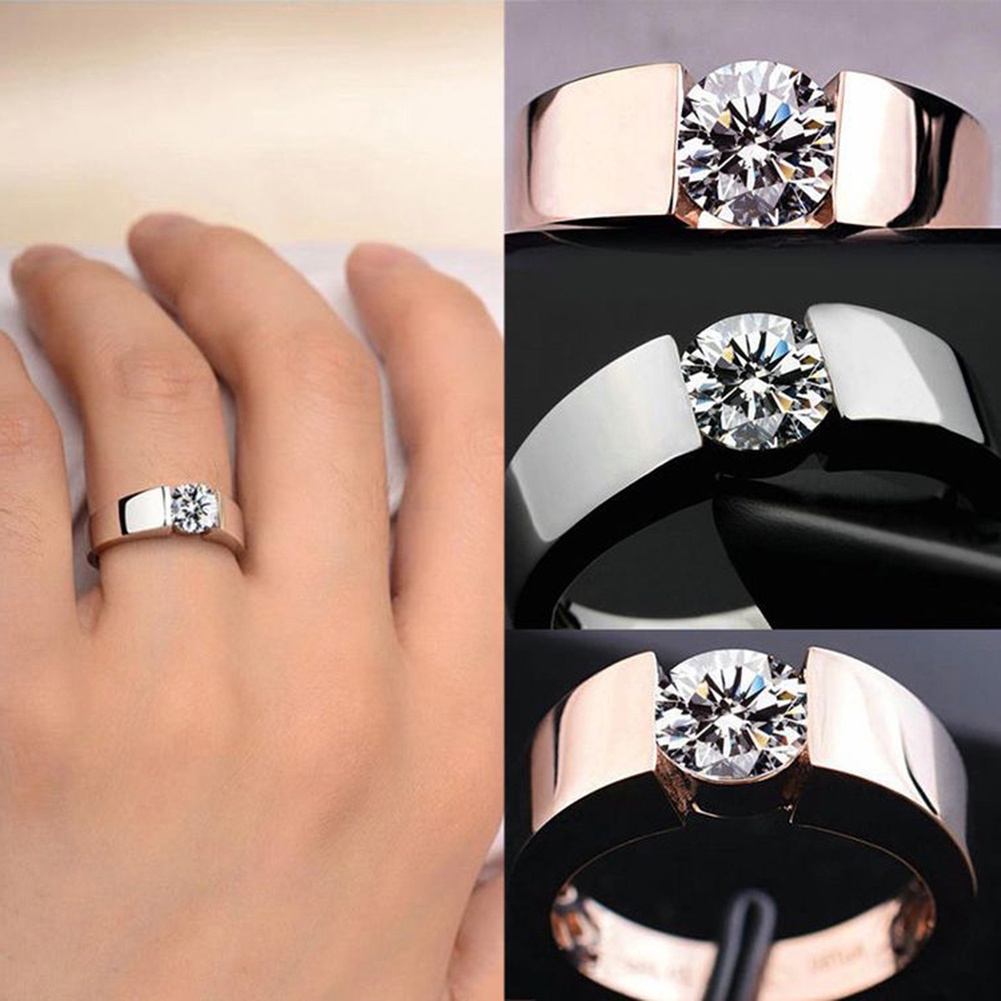 Hu Hu Hu Hu Hu Alat Bantu Pasang Kacamata♡ Cincin Kawin / Tunangan Cubic Zirconia Bulat Untuk Pria / Wanita