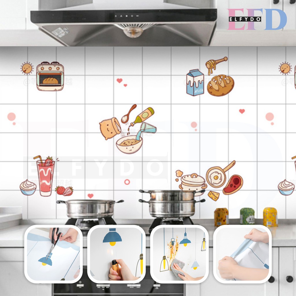 ELFYDO - HL0204 Wallpaper Dinding Dapur Sticker Dapur Anti Minyak Air Wall Sticker Kitchen Desain Kartun Sheet