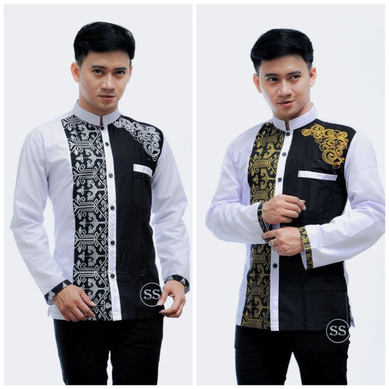 Koko Batik Fashion Muslim Kombinasi C07 Al Haramain Putih M/L/XL Dewasa