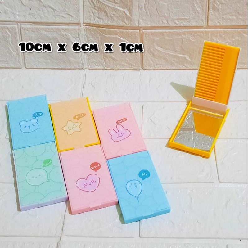 KACA LIPAT KECIL | CERMIN LIPAT KARAKTER MURAH | CERMIN KACA TRAVELING-D ( CERMIN+SISIR )