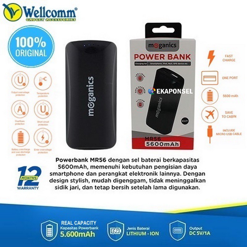 Powerbank Moganics MR56 5600 mAh by Wellcomm Garansi resmi