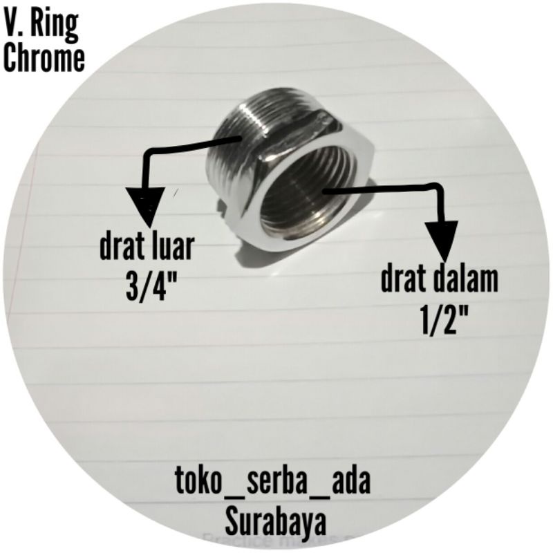 Verlop ring drat dalam 1/2 x drat luar 3/4 (Kode: 4.66.66) chrome