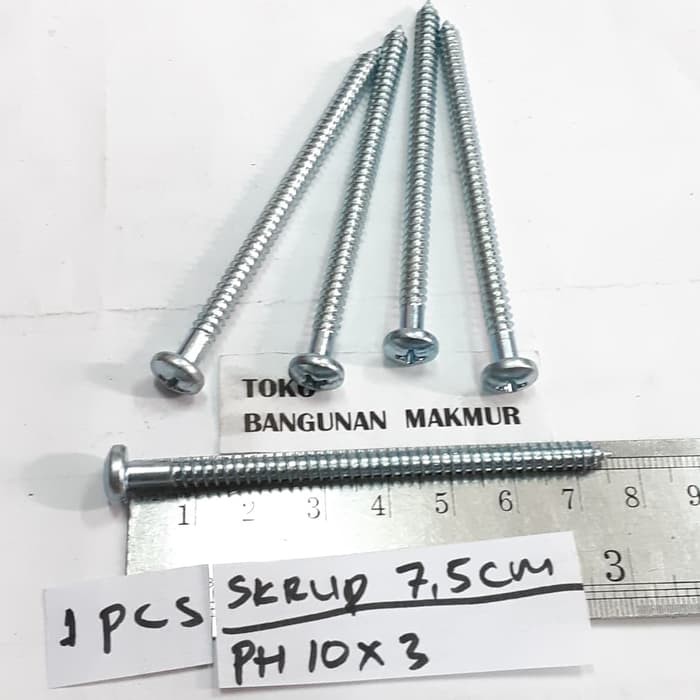 Skrup 7.5cm 10x3" Sekrup PH 10 Kepala Bulat  per 10pcs