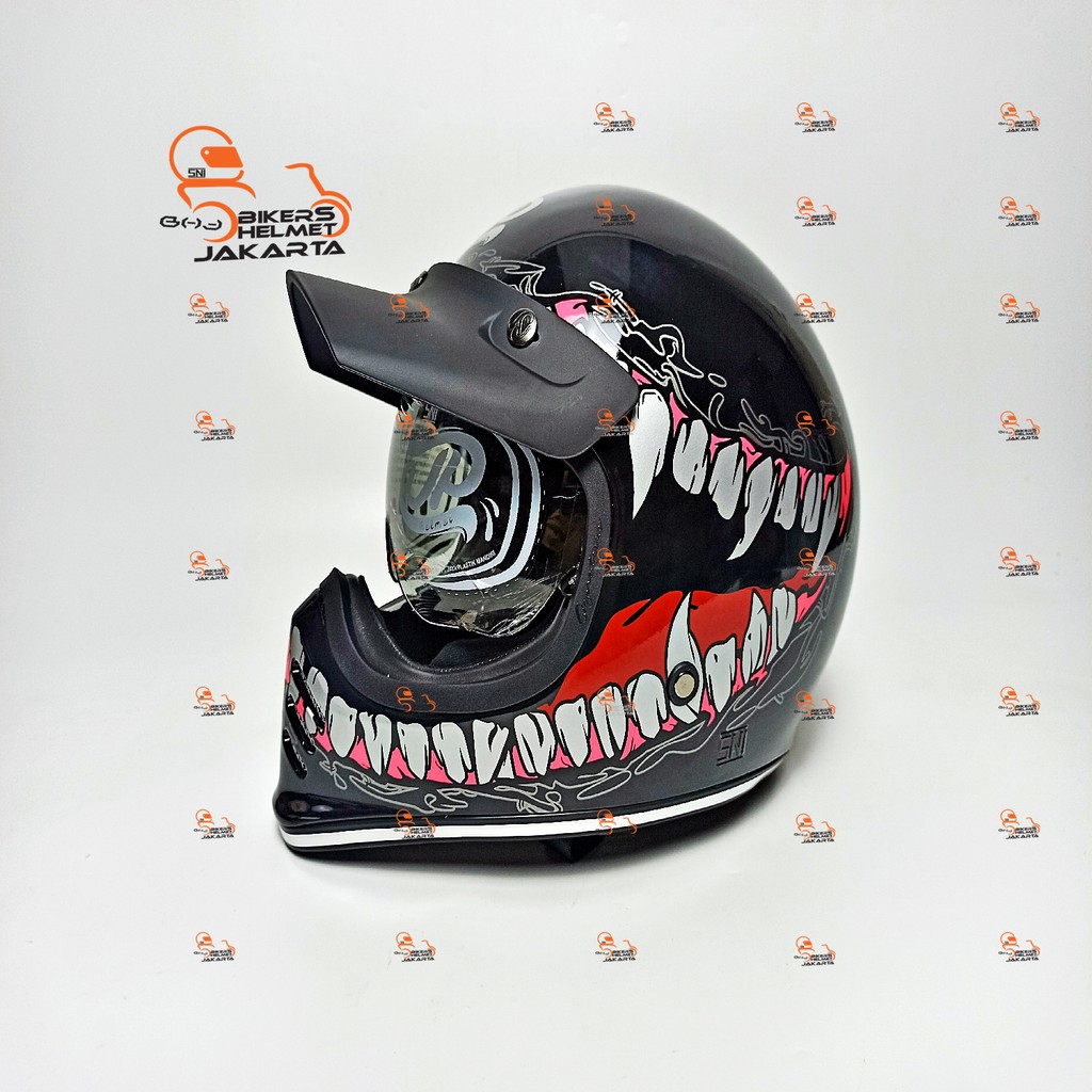 JPX HELM SIGNATURE JP RETRO SG 06 SUPER BLACK FULL FACE RETRO