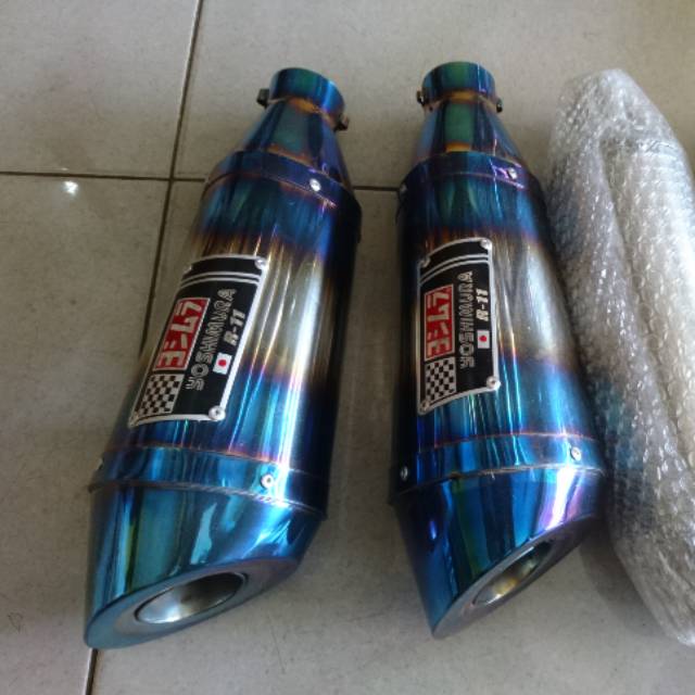 Knalpot racing Yoshimura R-11 biru pelangi Full System