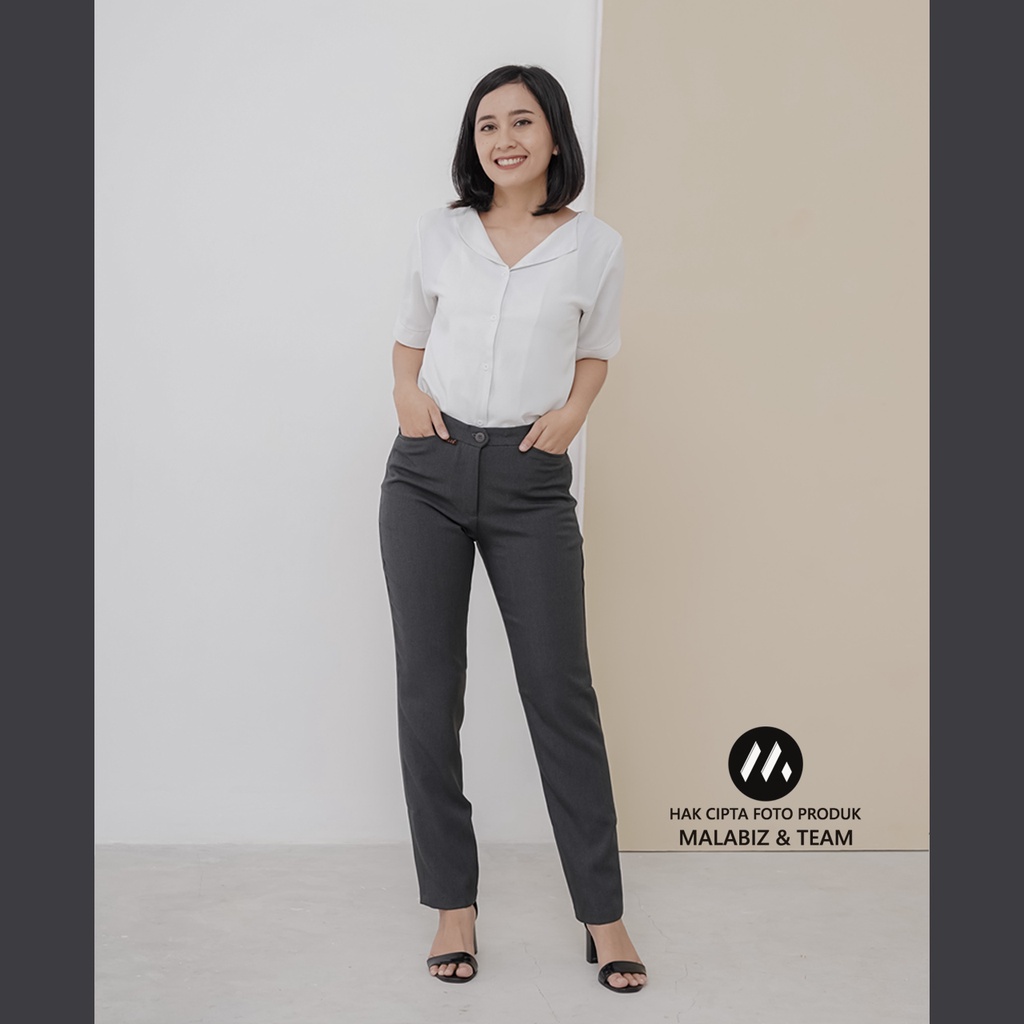 SHANNON  DARK GREY - Celana Kantor Wanita Slim Fit Bahan Stretch dan Tebal Celana Formal Wanita Celana Panjang wanita Hitam Celana Dasar Wanita Basic Standar Kerja Malabiz