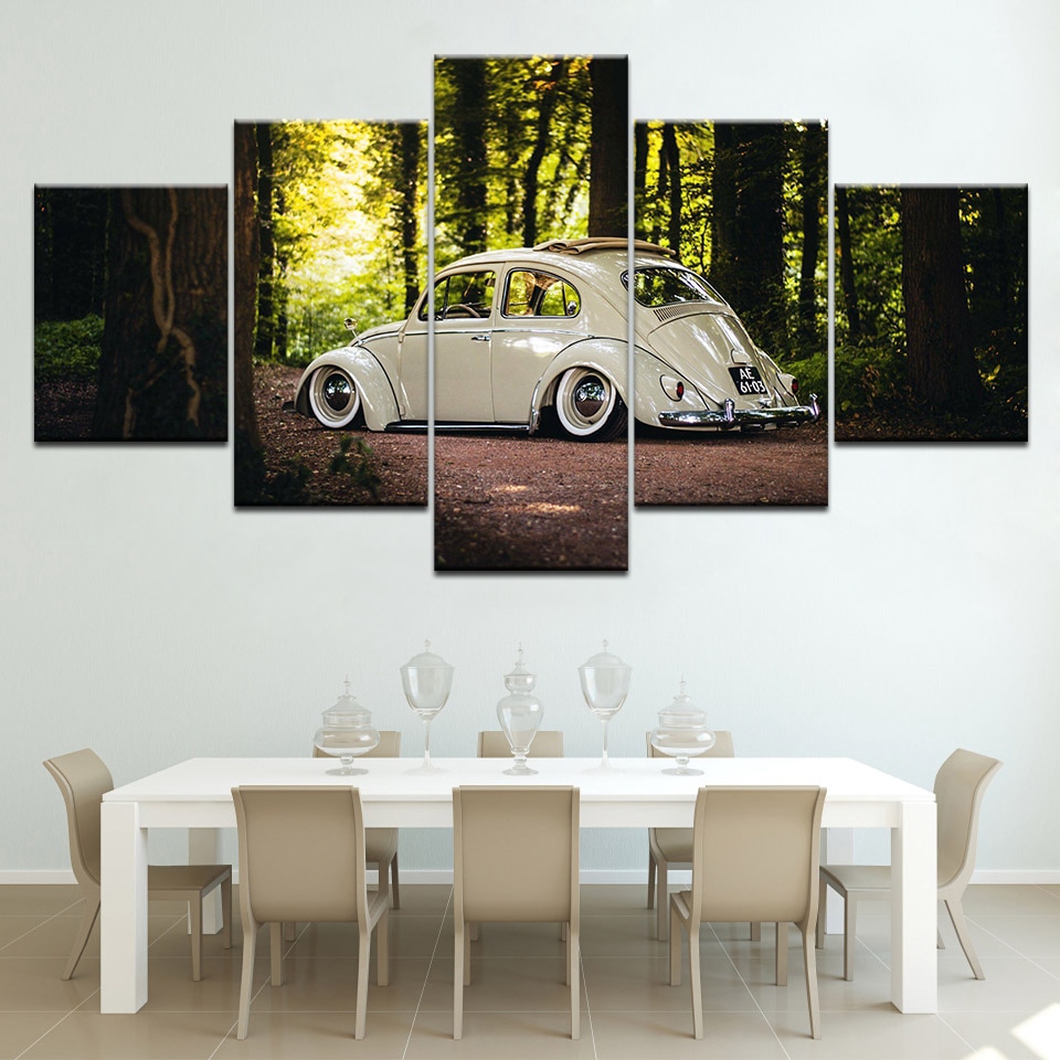 Volkswagen Beetle Car Canvas Painting Wall Art Modular Living Room Home Decor Poster 5 Pieces Hd Prints Forest Landscape Picture Shopee Indonesia