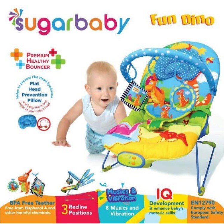 [FREE BUBBLE WRAB] Sugar Baby Bouncer Bayi 1 Recline, 3 Recline Deluxe Musical Vibration Kursi Bayi