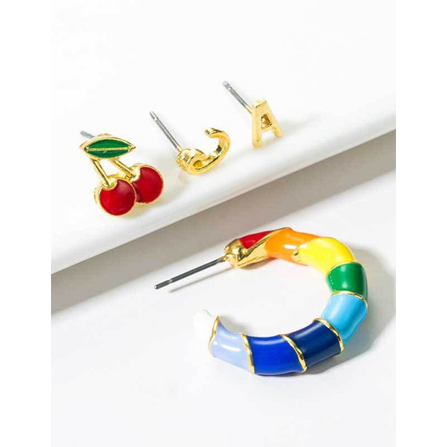 LRC Anting Tusuk Fashion Color Rainbow Stud Earrings Set D07526