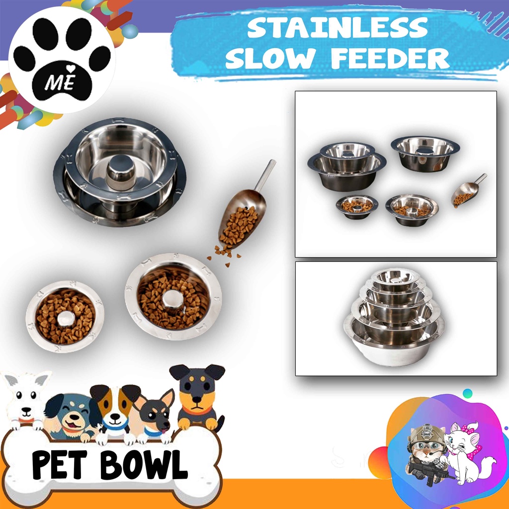 Pet Bowl &quot;STAINLES SLOW FEEDER SMALL&quot; Tempat Makan Hewan