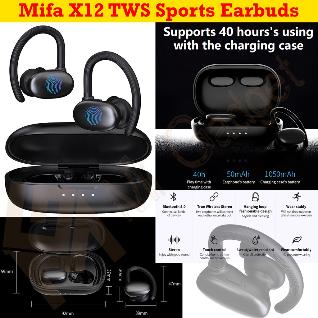 MiFa X12 TWS Sport Bluetooth 5.0 Earphone Garansi 1 Tahun
