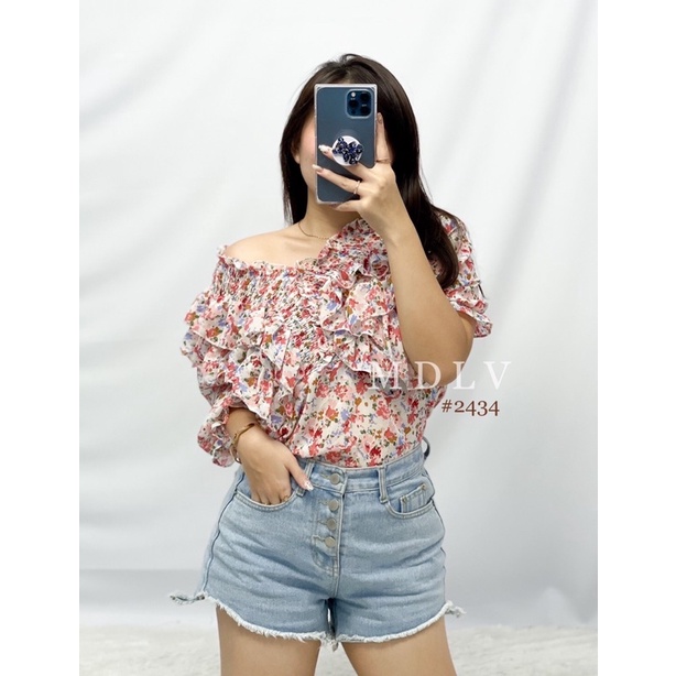 MDLV ~ 2434# Brendy Smocked Top Atasan Blouse Sabrina Import Korea Look Fashion import