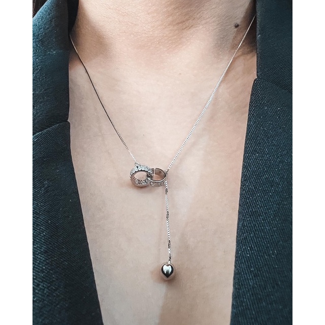 Kalung Silver / Kalung Korea / Kalung Anti Karat / Kalung Korea Gaya Simple / Double Mini Rings Neck
