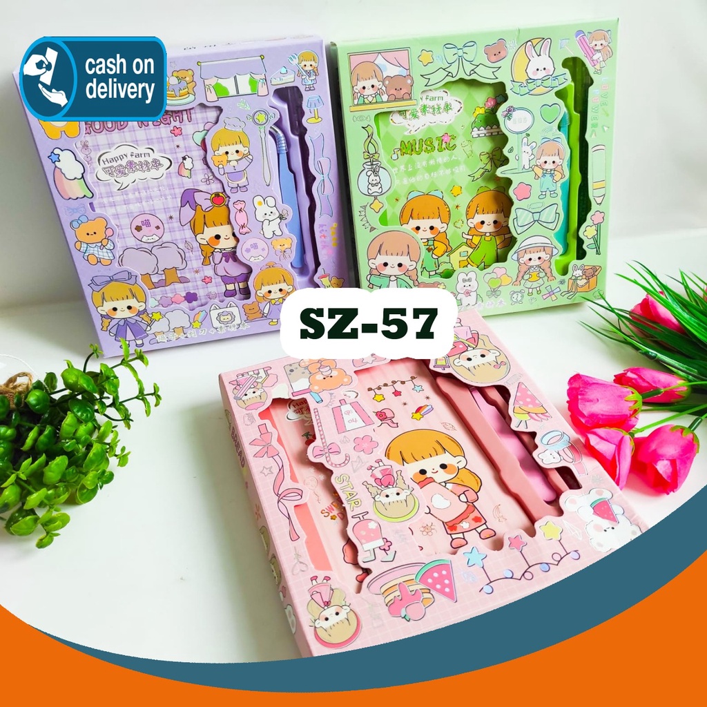 

1 SET STICKER HAPPY FARM (3 IN 1) ADA PISAU PEMOTONG + PINSET KODE SZ-57 PAKET STIKER DAN CUTTER UNIK LUCU IMUT KARAKTER GAMBAR