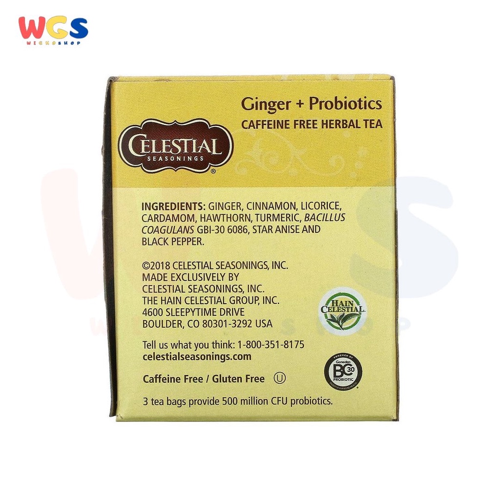 Celestial Seasonings Ginger &amp; Probiotics Herbal Tea 20s x 1.55g