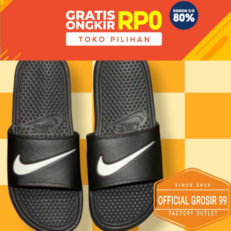Sendal Slop Nike Bennasi Slide Sport Hitam Sandal Pria Wanita Import Flip Flop Vietnam Premium