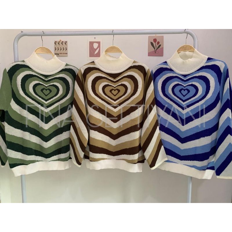 (COD/READY)Swetear rajut Heartwave /swetear love aesthetic oversize rajut love brown blue green red