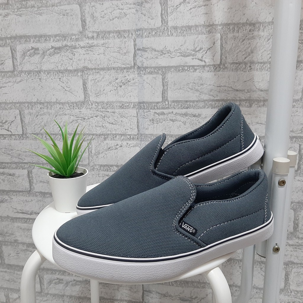 Sepatu Vans_Slip On Checkerboard abu abu polos sepatu Pria Wanita kerja kuliah Termurah traveling