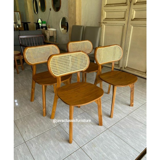 KURSI MAKAN CAFE RESTO ROTAN TERAS RETRO VINTAGE DINNING CHAIR BAHAN KAYU JATI NATURAL-2