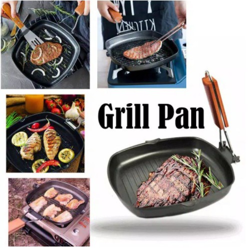 Alat Panggang Square Grill Pan 20 cm - Panci Grill Teflon Wajan Frypan Anti Lengket lipat 2402