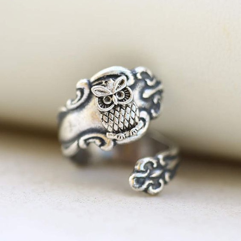 Cincin Motif Burung Hantu Gaya Retro Eropa Dan Amerika