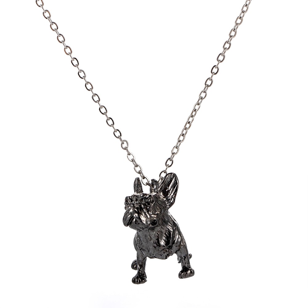 【COD Tangding】Pekingese Three-dimensional Fashion Cool Silver Black Pug Dog Pendant Unisex Necklace Chain Jewelry