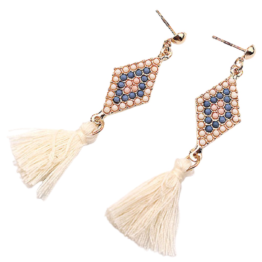 Hu Hu Hu Hu Hu Alat Bantu Pasang Kacamata♡ 1 Pasang Anting Tusuk Gantung Wanita Desain Belah Ketupatrumbai Benang Gaya Folkelegan Untuk Hadiah