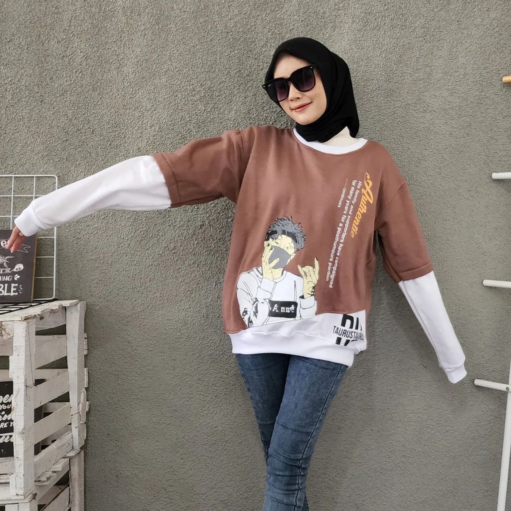 AUTHENTIC Oversize Sweater Crewneck Oblong Pria Wanita - Outerwear Sweater Terbaru Fashion Terkini Korean Style