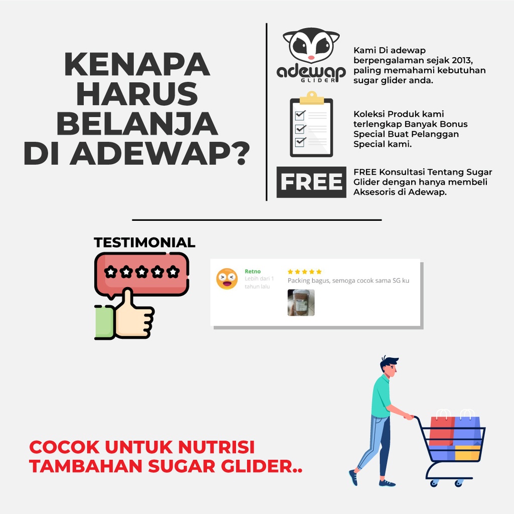 ADEWAP GLIDER Nutrition Max Makanan Bubur Sugar Glider Premix Protein Kalsium HPW Daily Meal Harian