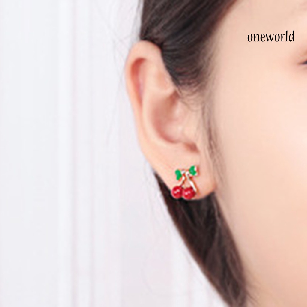 OW# 2Pcs Stud Ear Ring Colorful Decorative Golden Color Cherry Stud Earring for Dressing Room