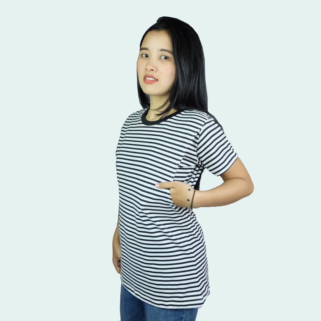 Kaos menyusui / baju busui Stripe bahan Katun Combed motif garis