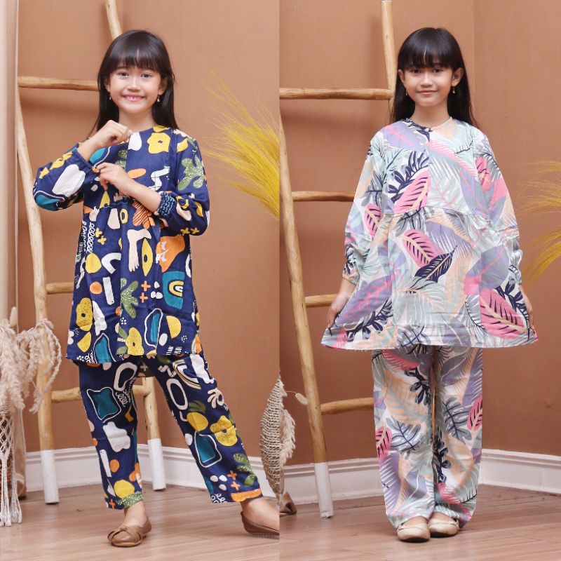 Setelan tie dye anak / baju setelan anak perempuan / setelan anak motif tie dye little dino / bahan 