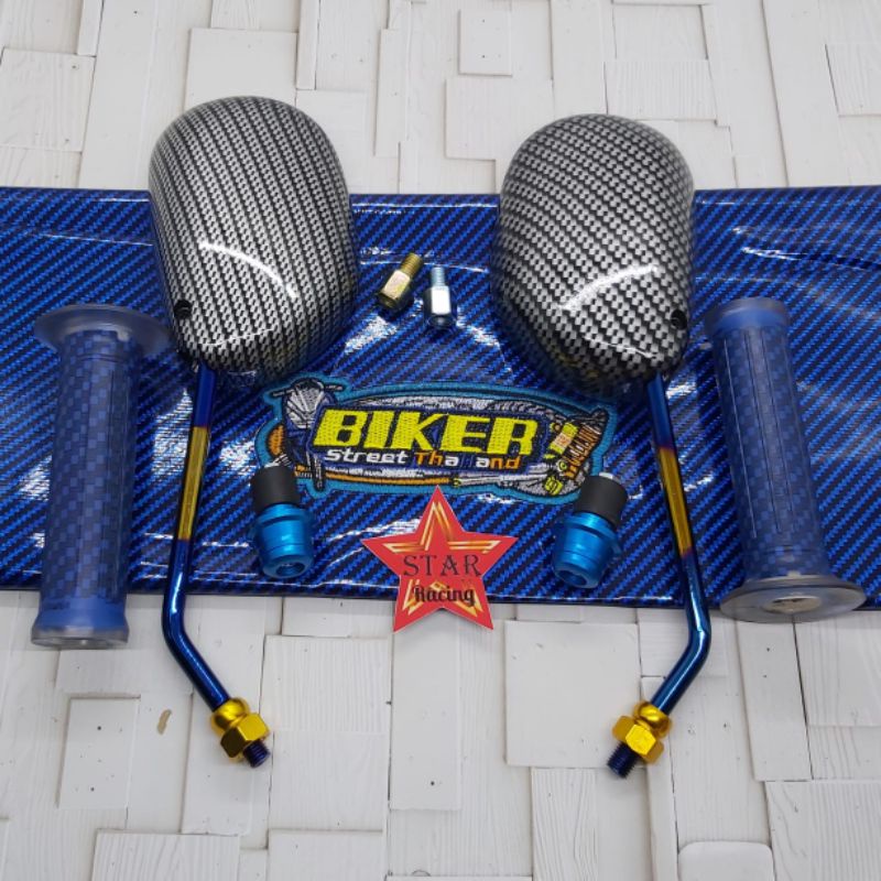 Spion mio Carbon twotone+handgrip Carbon+kulit jok biker+Jalu stang universal motor Yamaha