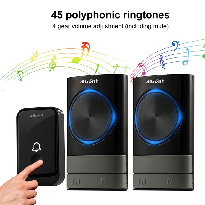 Bel Pintu Wireless Doorbell LED 45 Tunes 1 PCS Receiver 1 PCS Transmitter - Bel Rumah