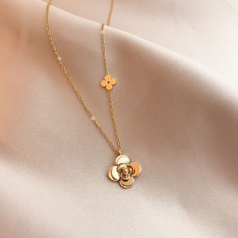Kalung Titanium Bunga Daisy Anti Karatan Lapis Emas 24K