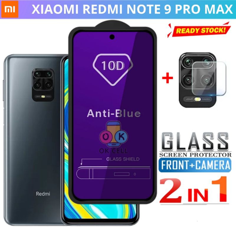2IN1 Tempered Glass Anti Blue Light Full Layar Kamera Redmi Note 9 Pro Max Screen Protector Premium