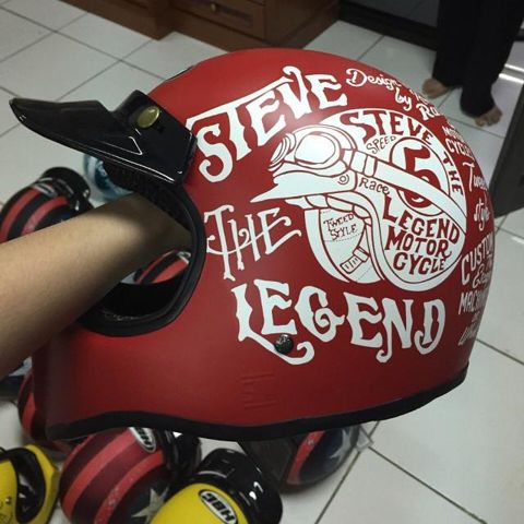 HELM CAKIL HBC STEVE THE LEGEND MERAH FONT PUTIH